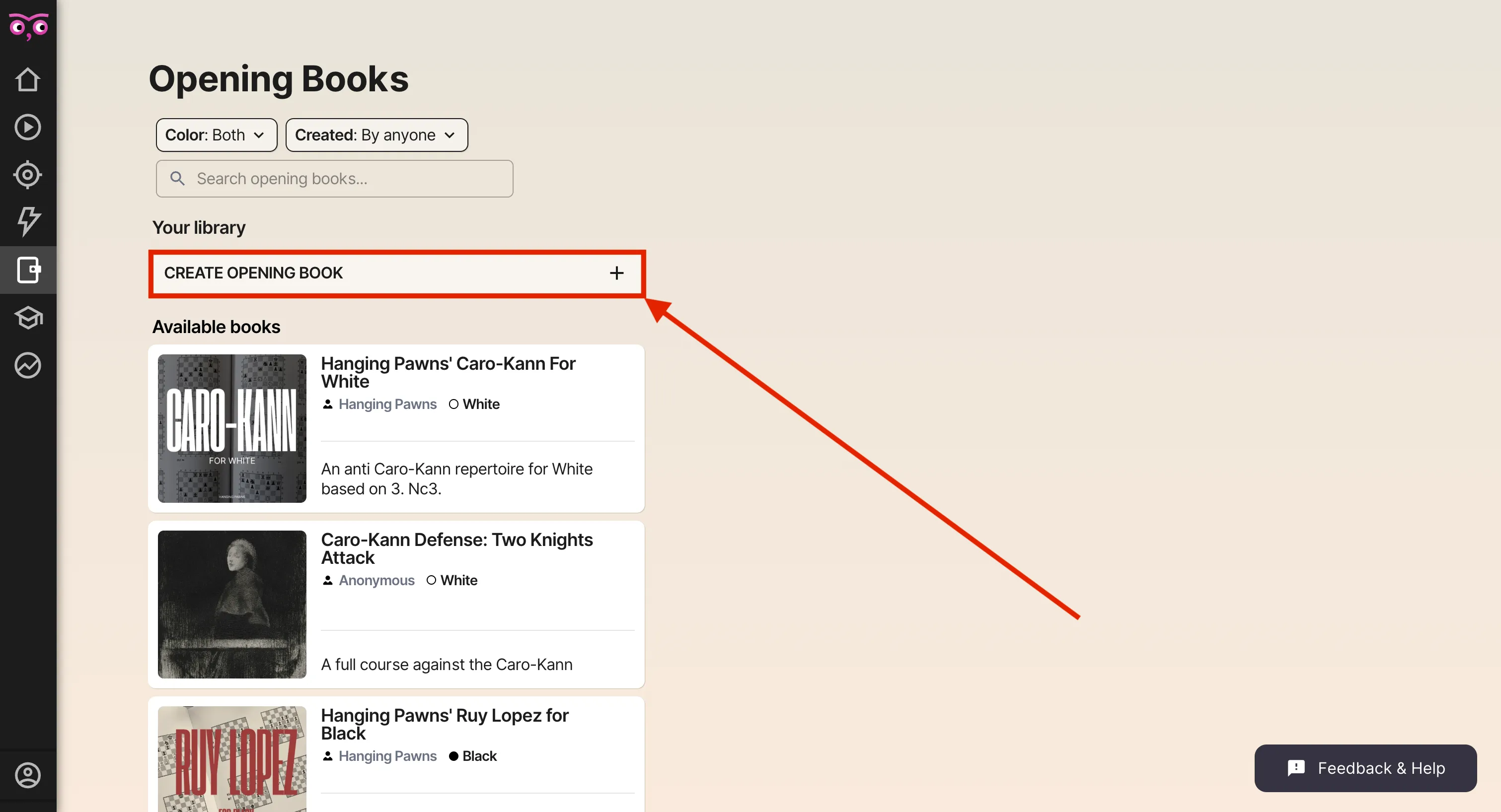Create Opening Book button